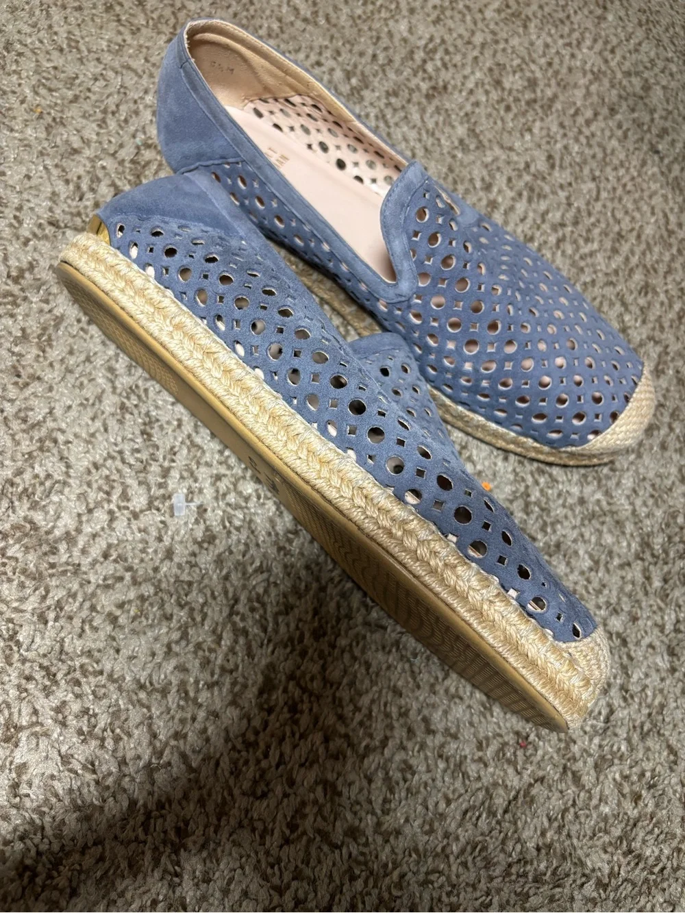 Stuart Weitzman Dusty Blue Perforated Espadrille Flats